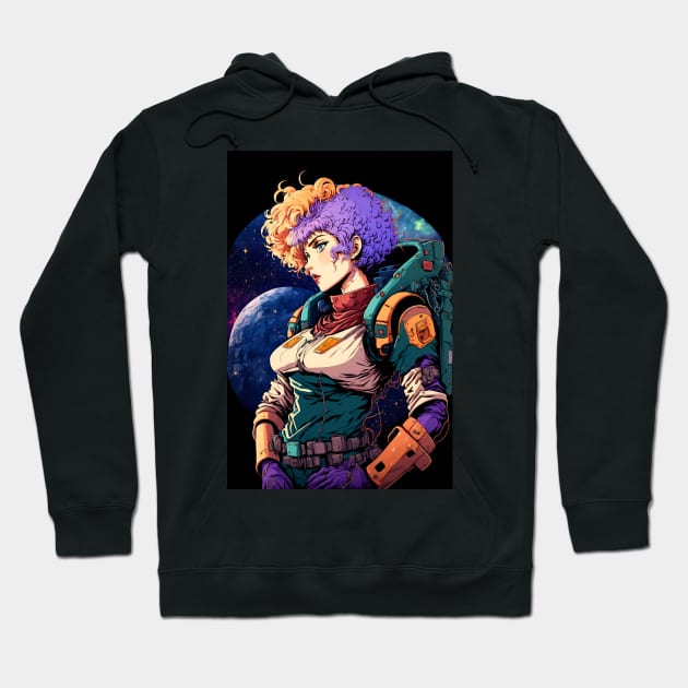 Anime Girl Space Astronaut with Colourful Hair Hoodie by Bubblebug